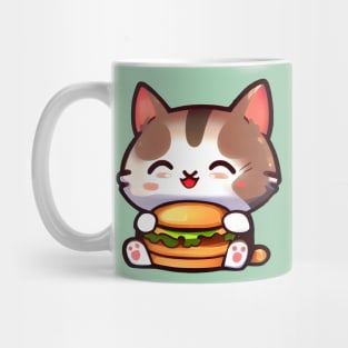 a cute cat holding a burger Mug